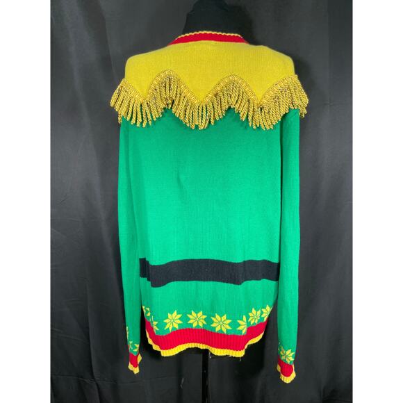 Ugly Elf Christmas Sweater, Blizzard Bay, Pom Poms, Tassels & Belt, Large - Picture 3 of 10